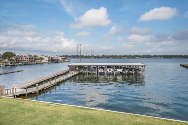 a view of a lake with a outdoor space