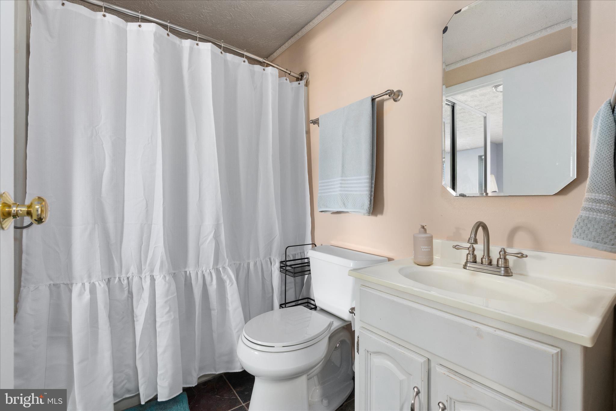 8307 Crestmont Circle Springfield, VA 22153 - Photo 12 of 33 a bathroom with a toilet a sink and curtain