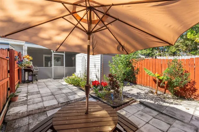 an outdoor space with plants