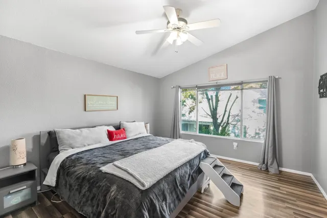 a view of a lake with a city