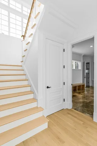 a view of a swimming pool and chandelier