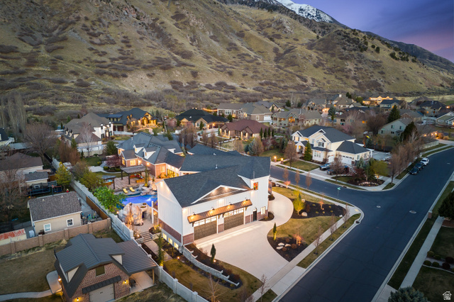 1263 Chapman Court Alpine, UT 84004 - Photo 17 of 83 Aerial view at dusk of a residential view and a mountain view