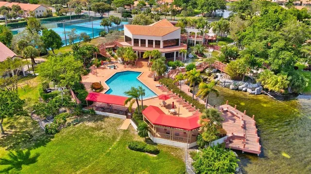 a view of a park with slide