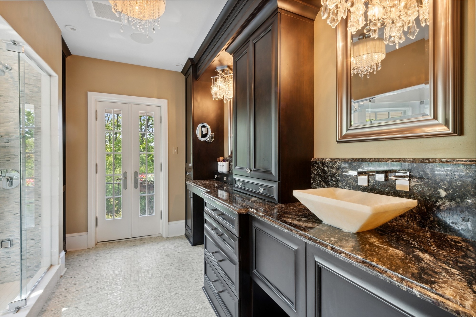 1900 Telegraph Road Bannockburn, IL 60015 - Photo 21 of 47 a bathroom with a granite countertop sink and a mirror