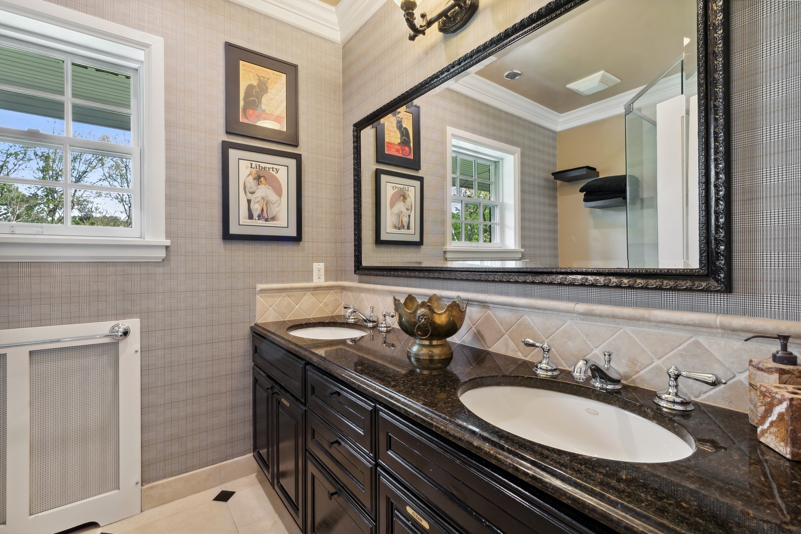 1900 Telegraph Road Bannockburn, IL 60015 - Photo 30 of 47 a bathroom with 2 sink and a mirror