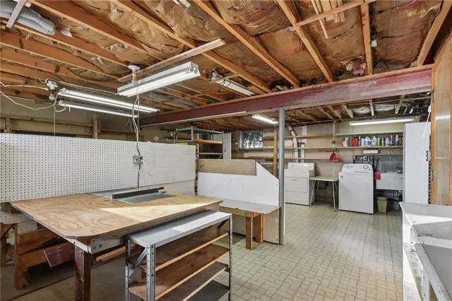 a view of a room with wooden furniture