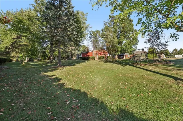 a view of a field of grass and trees
