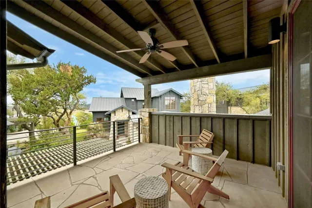 a building outdoor space with patio furniture