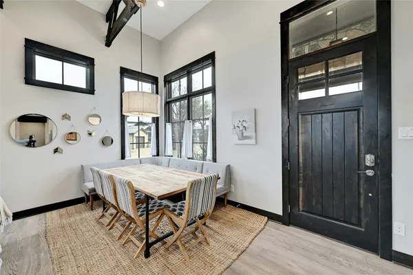 a room with table and window