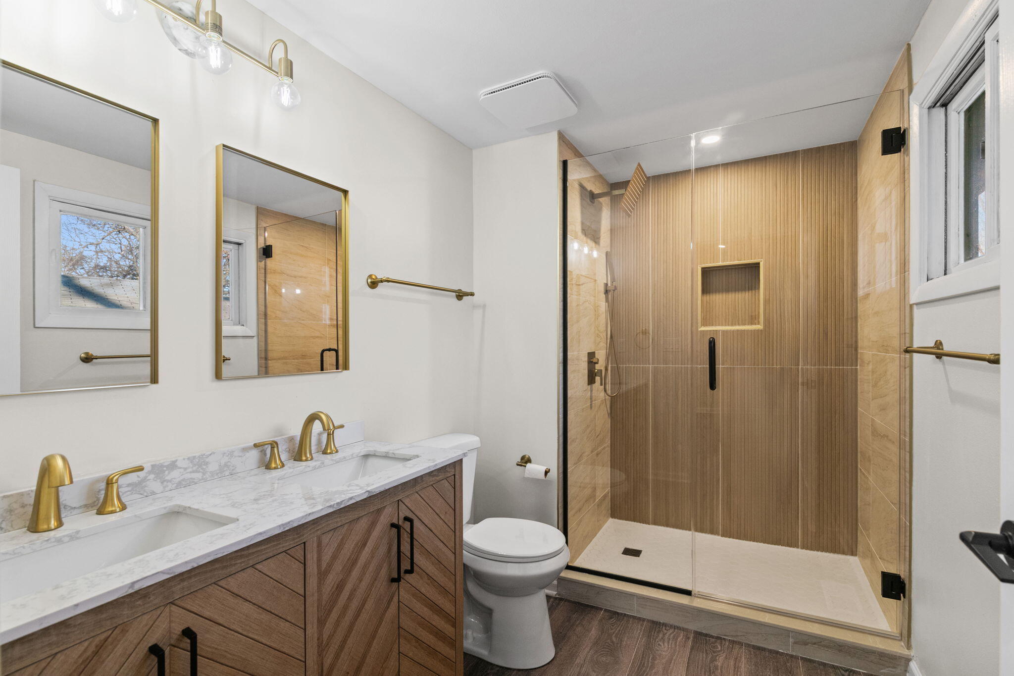 560 Free Church Drive Williams Bay, WI 53191 - Photo 15 of 28 Primary Bath en suite. Walk in show, dual vanity facing east to back of the home.