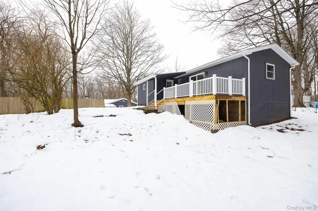 a view of a yard with snow on the road