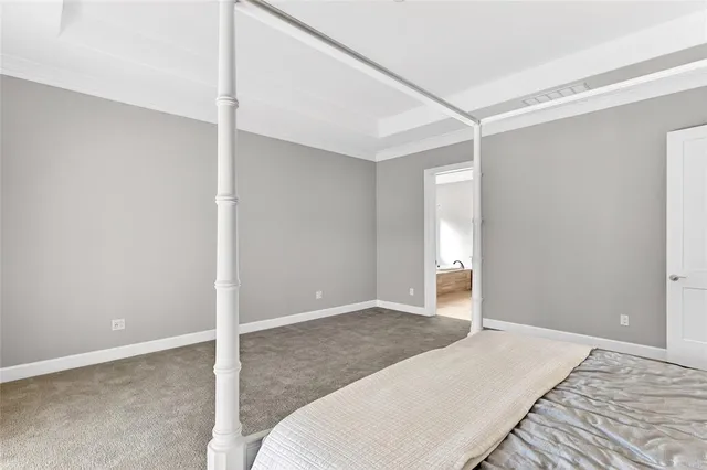 a bedroom with a bed and a walk in closet