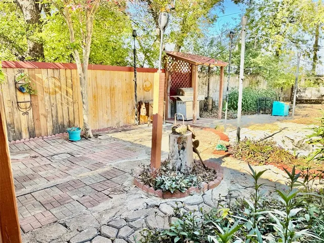 an outdoor space with furniture