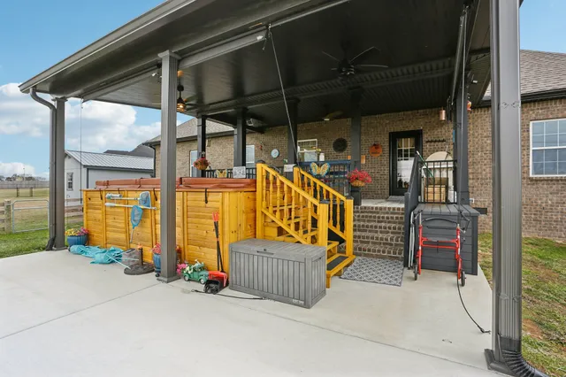 a view of a lake with a outdoor space
