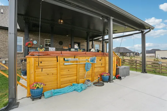 a view of a lake with houses in the back