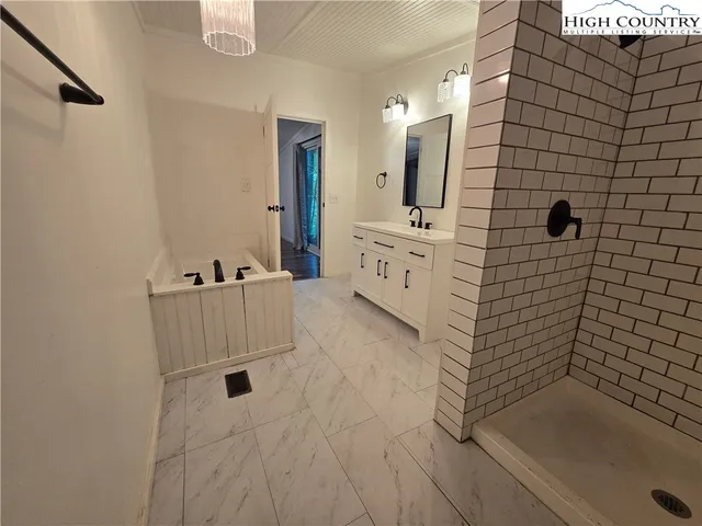 a bathroom with a bathtub and a shower