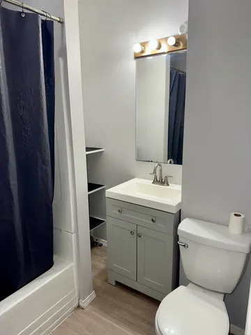 a bathroom with a toilet sink and mirror