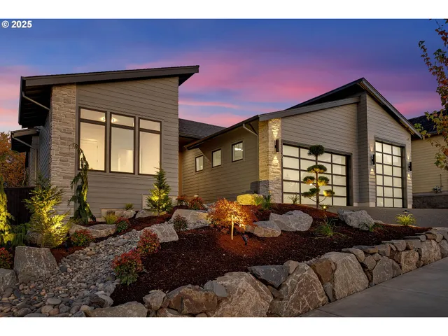 a front view of a house with patio