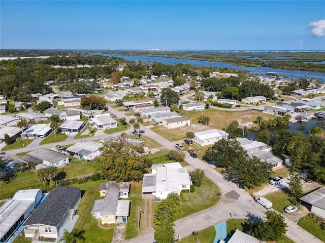 a aerial view of a house with a yard and potted plants