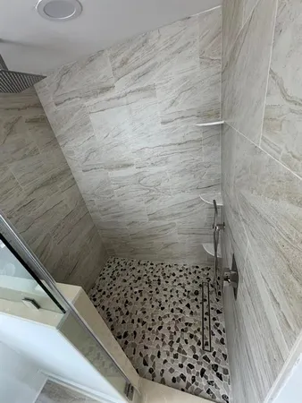 a view of a room with racks on the wall