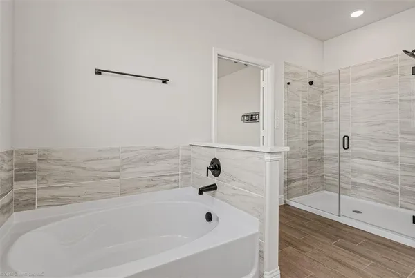 a bathroom with a bathtub
