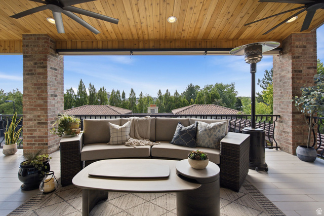 12308 Mariah Circle Draper, UT 84020 - Photo 117 of 293 Expansive covered outdoor living area featuring a wood-panel ceiling with recessed lighting and ceiling fans