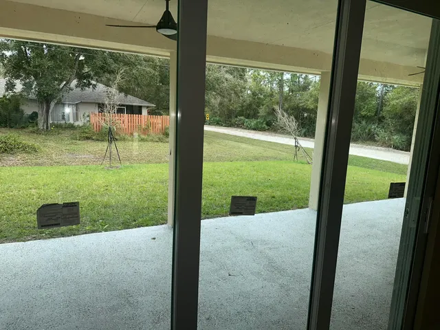a view of a garden from a window