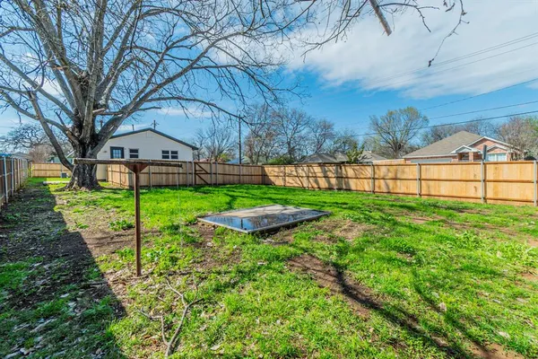 a garden view with a seating space