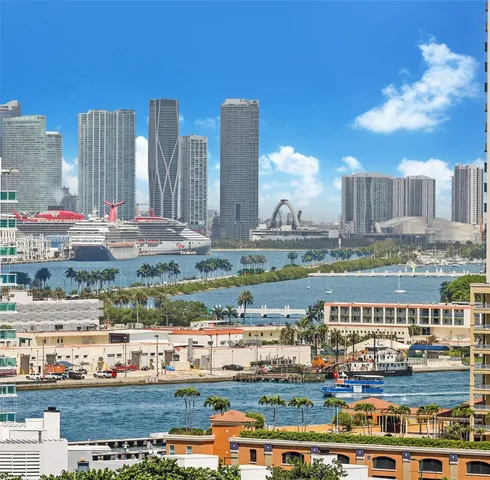 a city view with tall buildings