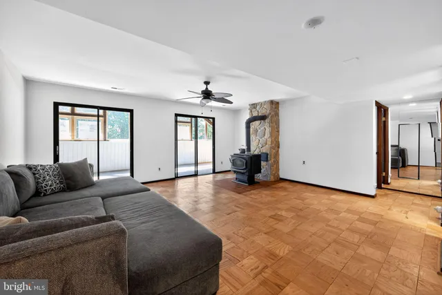 an empty room with large window