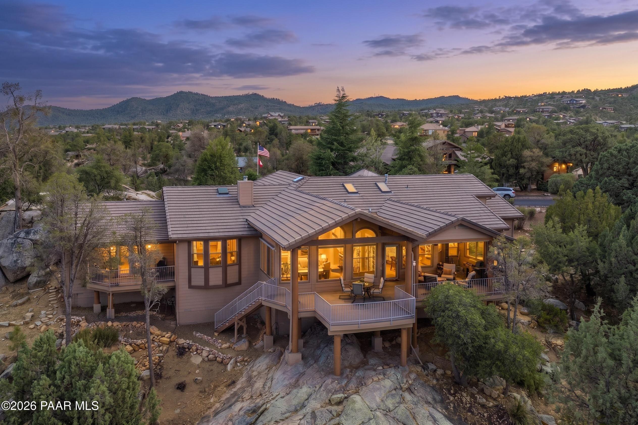 2020 Rustic Timbers Lane Prescott, AZ 86303 - Photo 44 of 62 Aerial Back View Sunset
