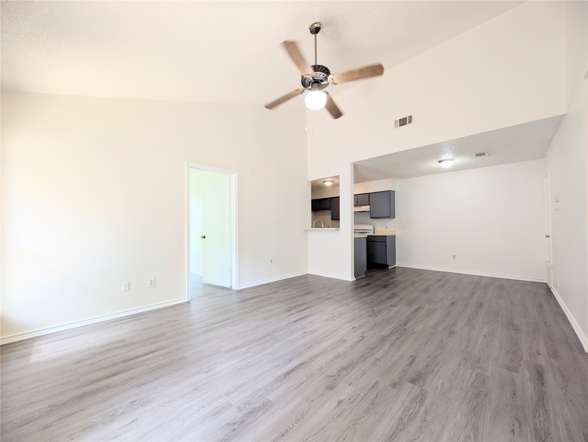 2036 Redwing Way Round Rock, TX 78664 - Photo 7 of 23 A spacious common area with vaulted ceilings seamlessly connects to a compact, functional kitchen.
