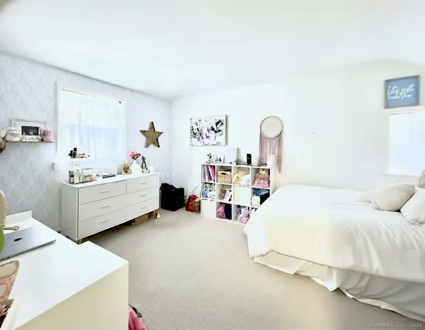 a bedroom with a bed and a cabinets