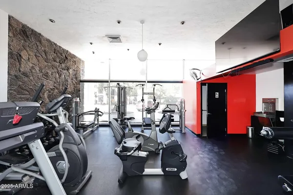 a view of a room with gym equipment