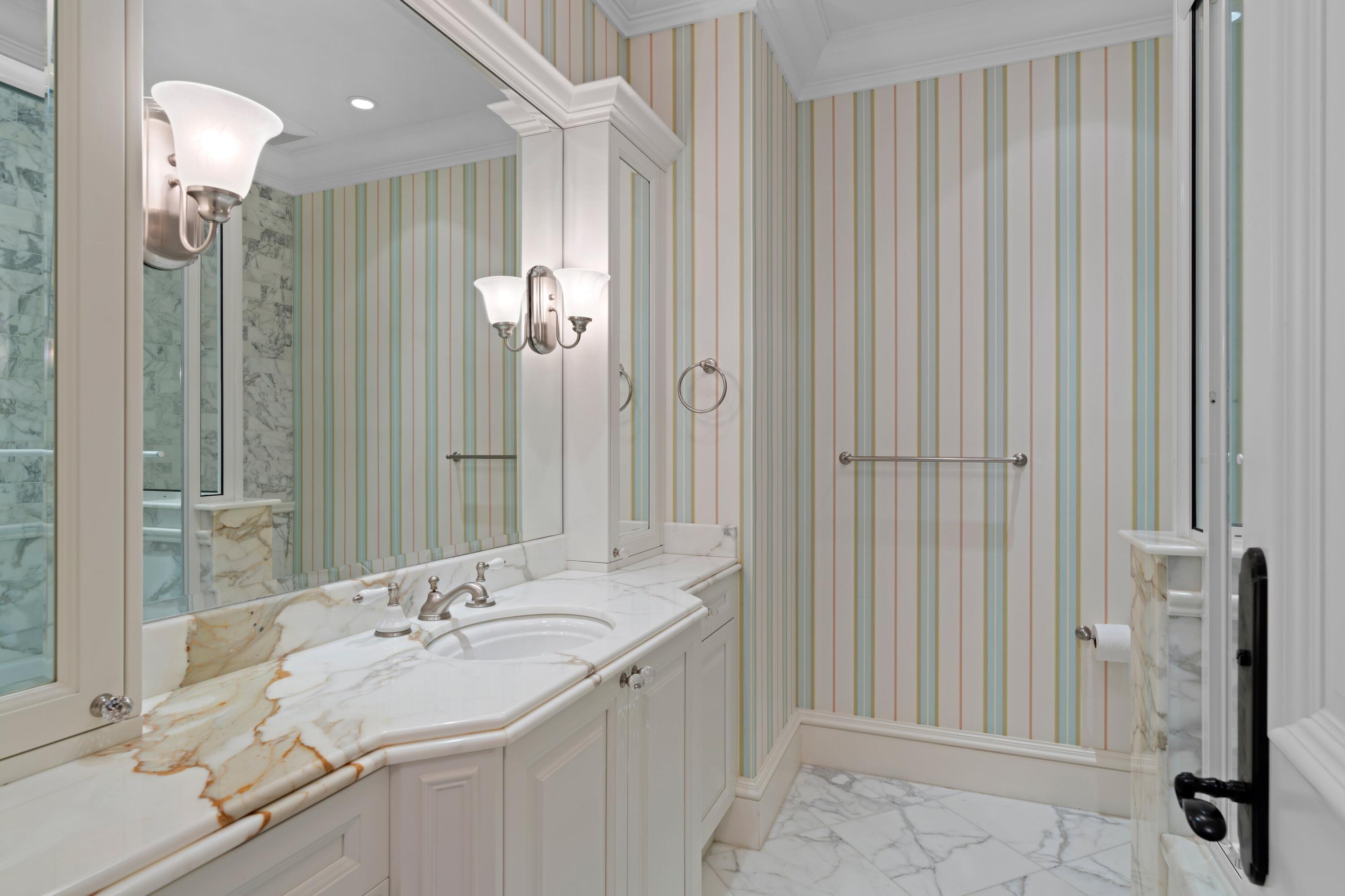 166 Alexander Palm Road Boca Raton, FL 33432 - Photo 88 of 122 a bathroom with a double vanity sink a shower and a mirror