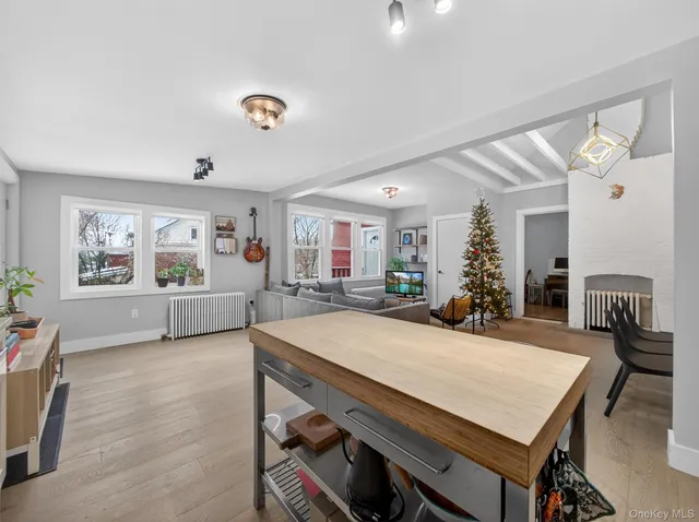 a living room with furniture and a table