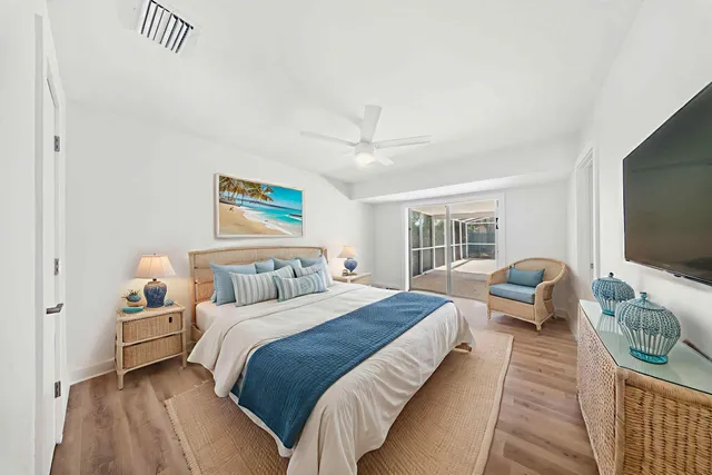 a bedroom with bed and a flat screen tv