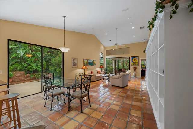 a outdoor space with lots of furniture and garden