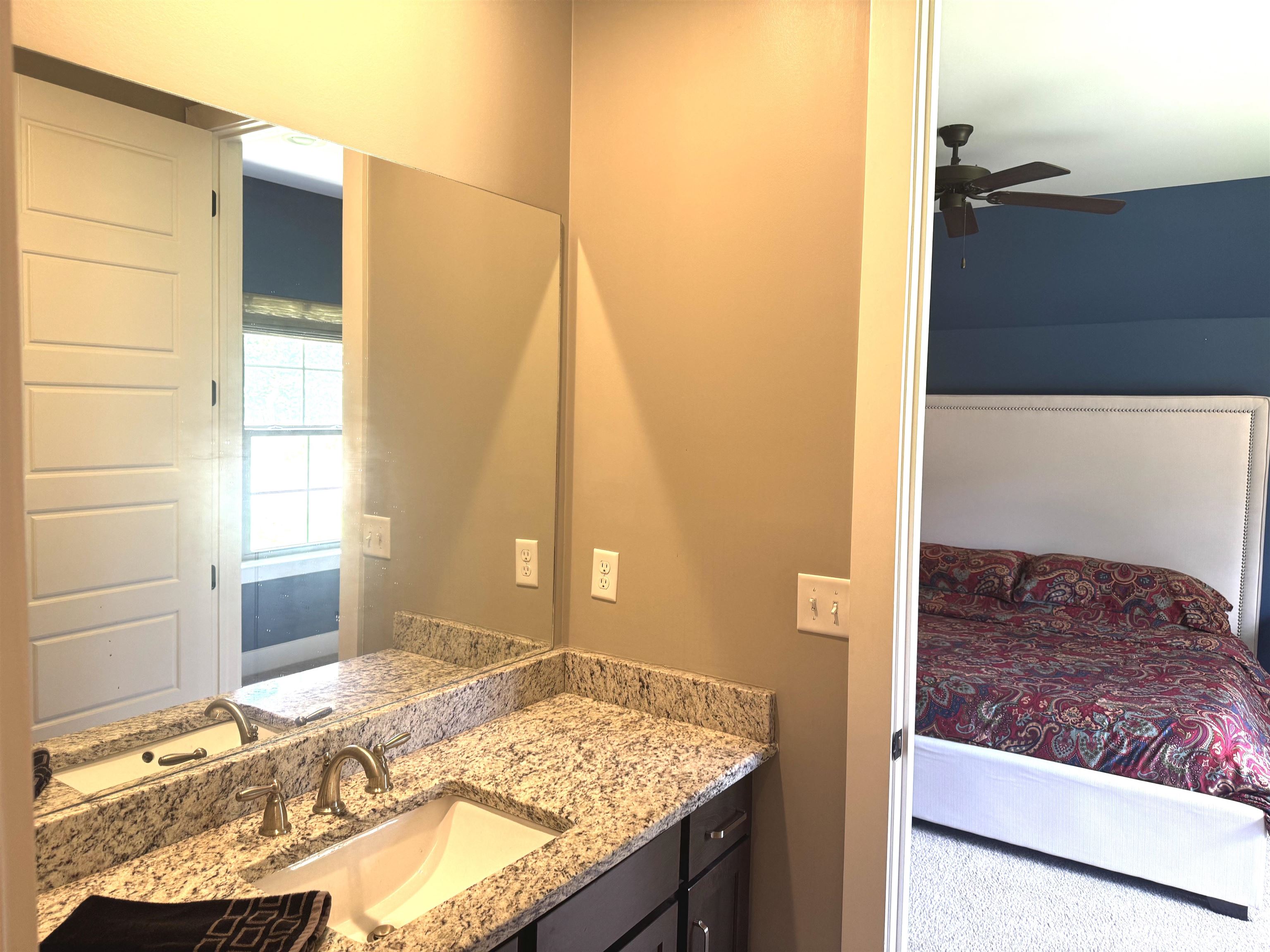 10879 Latting Road Eads, TN 38028 - Photo 26 of 40 a bathroom with a granite countertop sink and a mirror