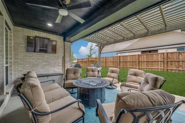 a outdoor living space with furniture