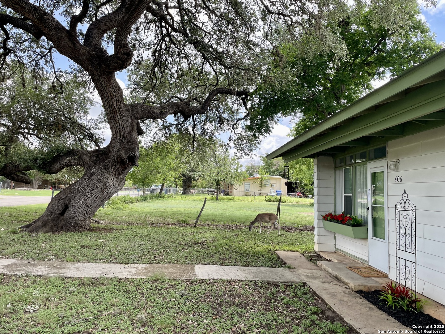 406 Hackberry Street Bandera, TX 78003 - Photo 5 of 34 a view of a yard in front of a house with large tree