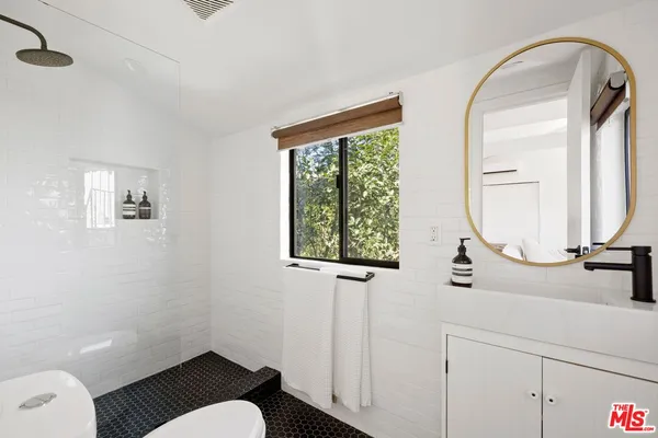 a bathroom with a toilet a sink and a mirror