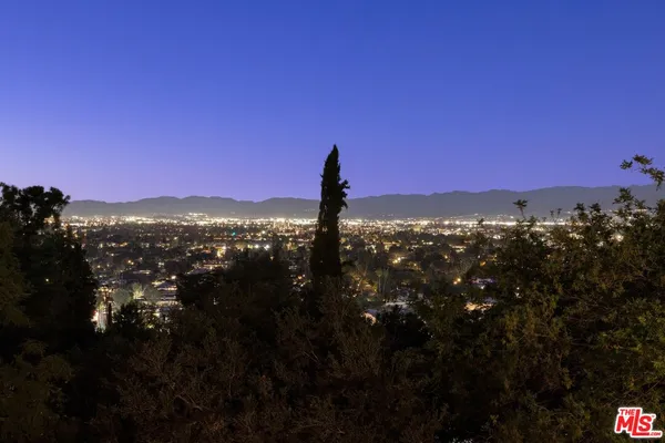 a view of a city with a tree in the background