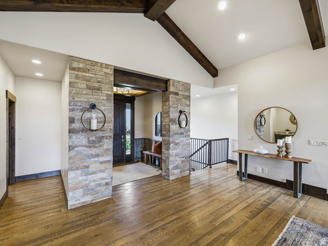 402 Shadow Hill Road Wanship, UT 84017 - Photo 9 of 90 Entryway featuring hardwood / wood-style floors, recessed lighting, and vaulted ceiling