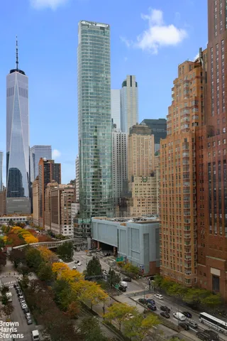 a view of a city with tall buildings