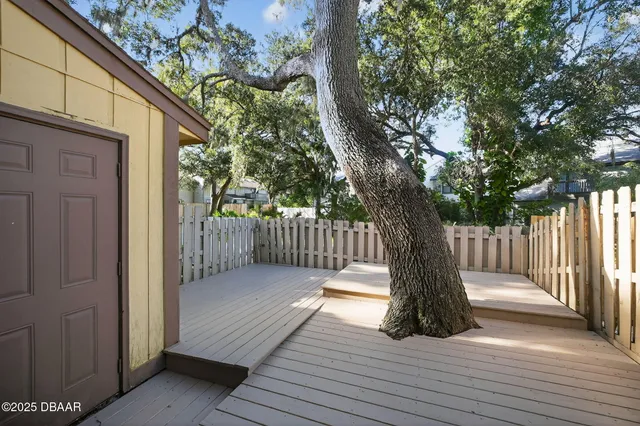 a porch with seating space