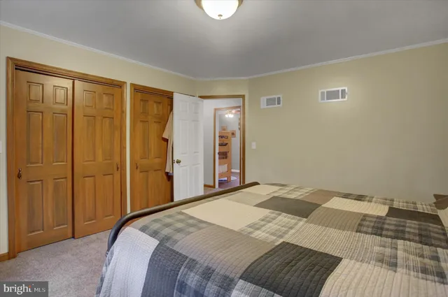 a bedroom with a bed and a walk in closet