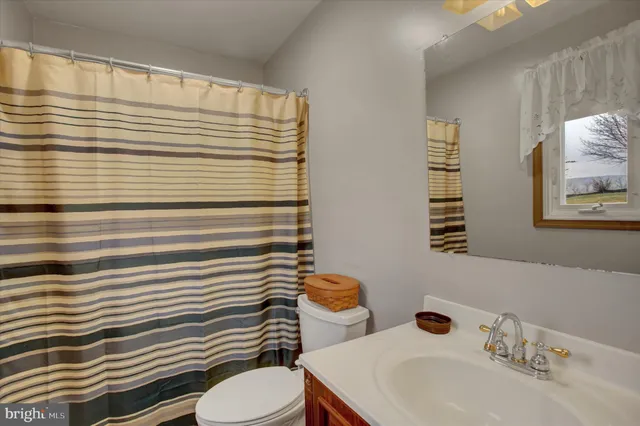 a bathroom with a sink a toilet and mirror