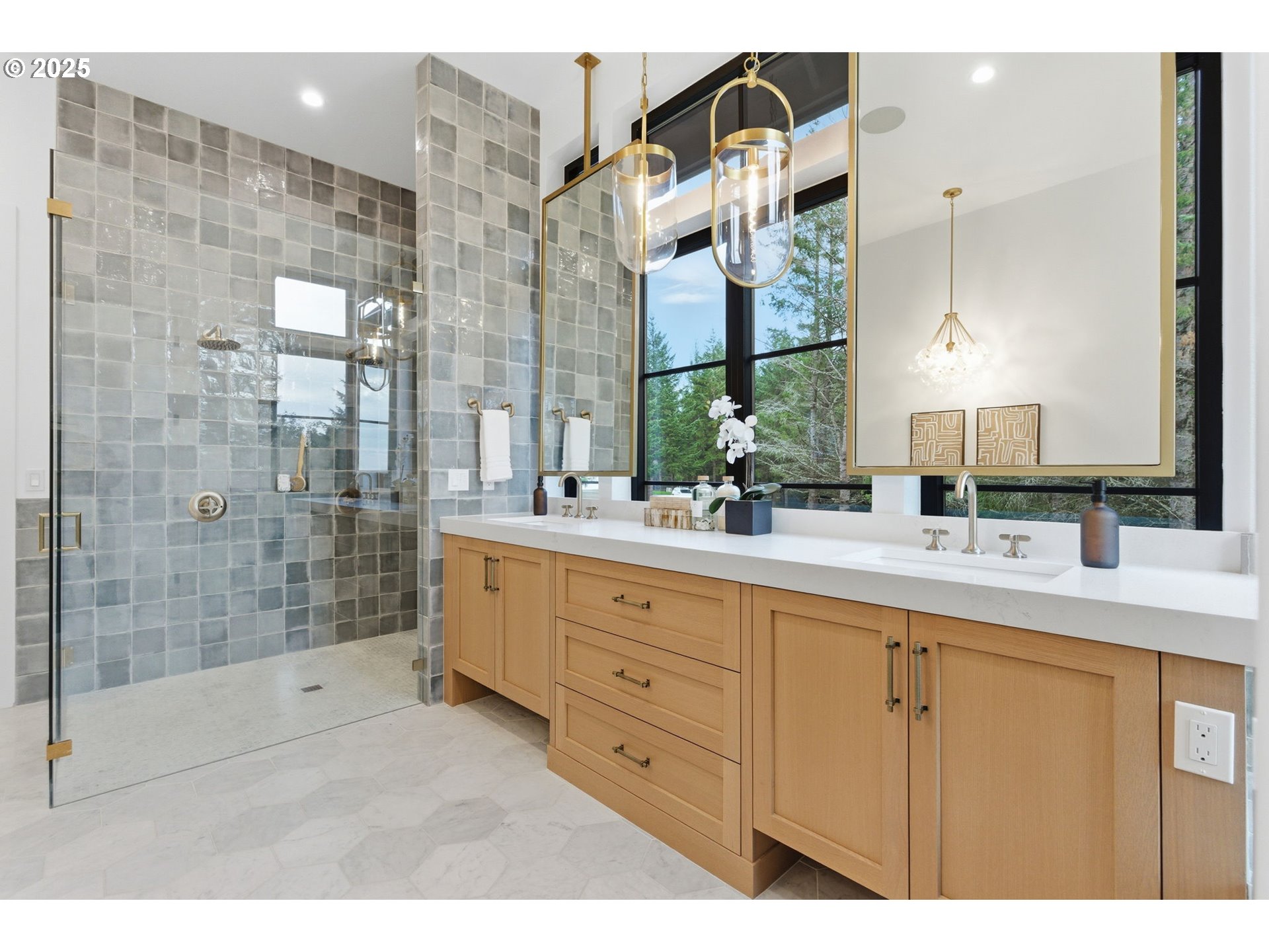 15299 Northeast Quarry Road Newberg, OR 97132 - Photo 33 of 46 a bathroom with a double vanity sink mirror and shower