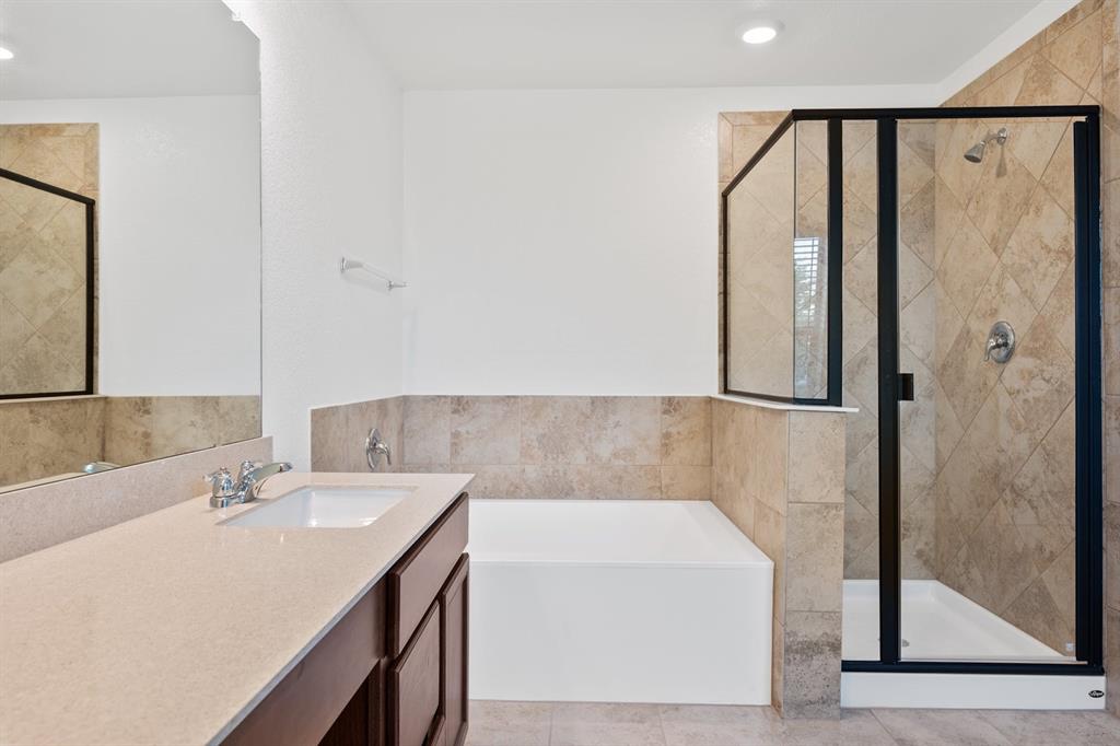 210 McGinnis Trail Kyle, TX 78640 - Photo 6 of 10 a bathroom with a sink a mirror and a bathtub
